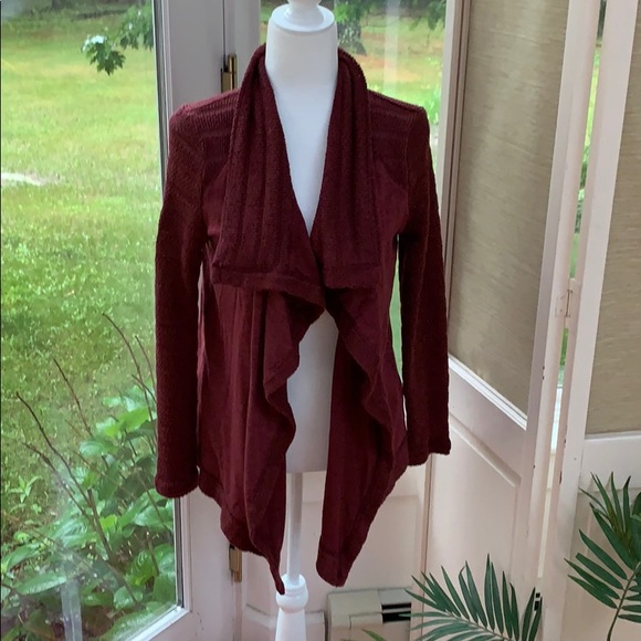 Lucky Brand Sweaters - Lucky Brand Burgundy Cardigan Sweater,  Boho Style Cardigan, Open Front Ruffled